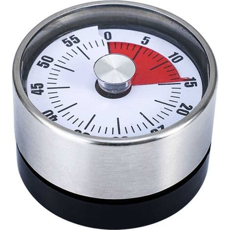 Køkkentimer, mekanisk, magnetisk, 1-60 minutter, rustfrit stål/plast