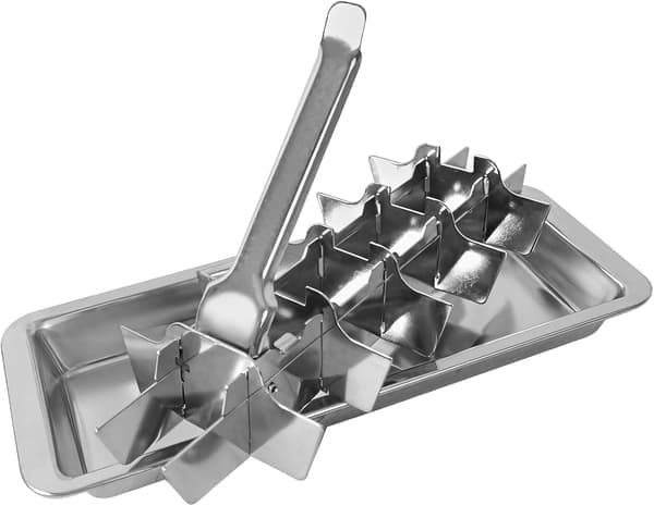 Stainless Steel Ice Cube Tray with Easy Ice Release Design; Includes a Removable Divider with Handle.