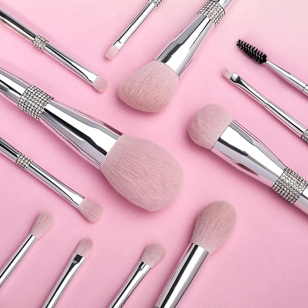 Glitter Makeup Brushes Sets -11pcs Cosmetic Brushes Set Bling Crystal Silver Makeup Brushes Set
