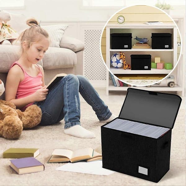 Comic Book Storage Boxes, Foldable Comic Book Box with Lid, Book Box for [YJD] Black
