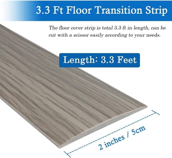 Floor Transition Strip - Self-Adhesive Flooring - 5 cm Wide - Light Grey