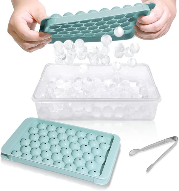 Isbitsform med lock och behållare - Runda isbitsformar för frys med lock - Isbitsformar för frys med isbehållare (0,8\"-2PACK Blå)