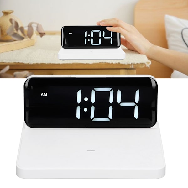 Väckarklocka Trådlös Laddare Vit USB Utmatningsgränssnitt Snabbladdning LED-display Justerbar Volym Elektronisk Utrustning