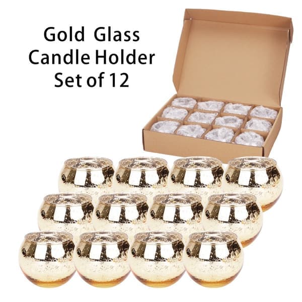 12-pack guldkvicksilverglas värmeljushållare för bröllopsfester och bordsdekorationer