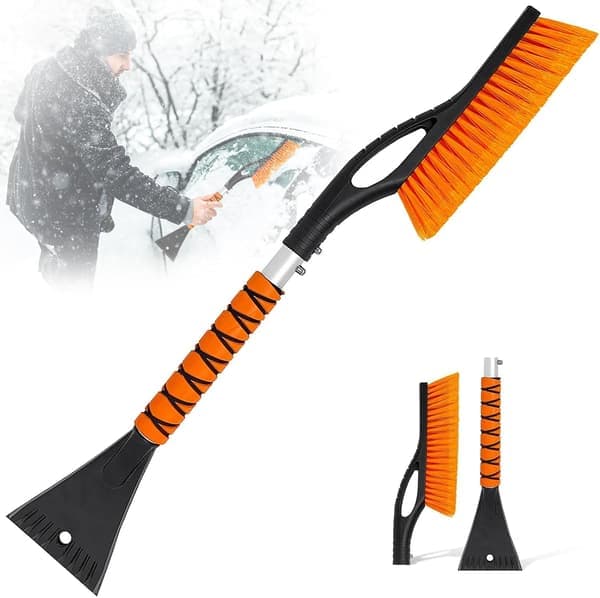 2-in-1 Ice Scraper with Brush for Car - 27-inch Window Scraper - Snow Brush with Window Scraper and De-icer - Winter Window De-icing Tool