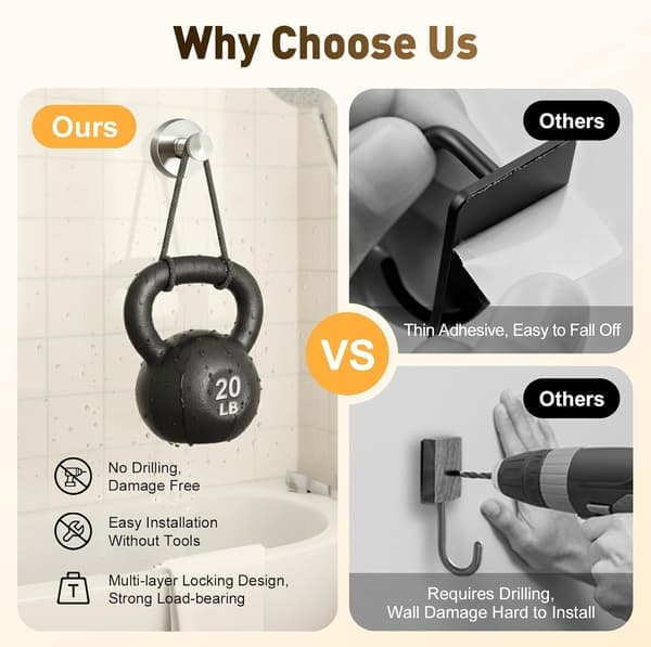 Upgraded Suction Cup Hooks 2-pack - Heavy Duty Reusable Drill-Free Hooks for Doors, Tiles, Glass & Mirrors (Silver)