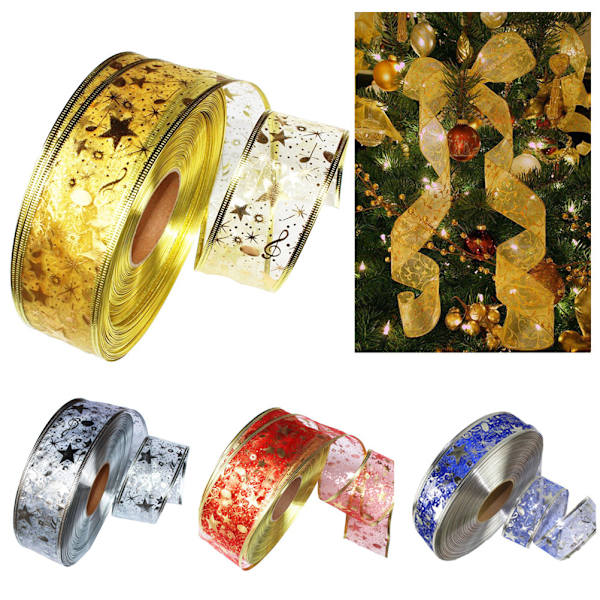 4 rullar 2m organza band Bling stjärntryckta band för bröllopspresentpaket juldekoration