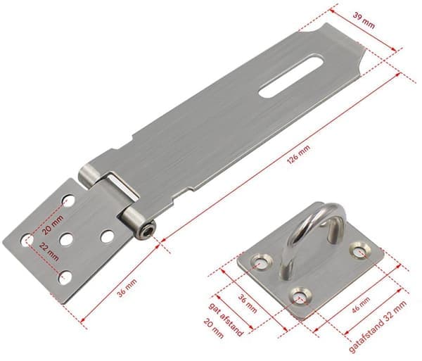 2 hengelåsklemmer i rustfritt stål - Dørlåsklemmer - Bolter - Sikkerhetsklemmer i rustfritt stål - 3,9 cm x 16,2 cm - 5 tommer - Sølv