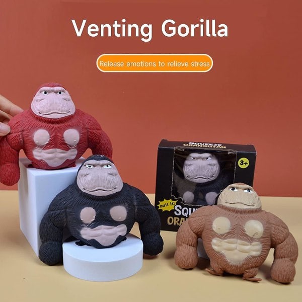 Stretchiga apa-leksaker, Splat apa stressleksak, Squeeze apa splat-leksaker, Stressavlastande fidgetleksaker Stress Squeeze Gorilla-leksaker Red Brown