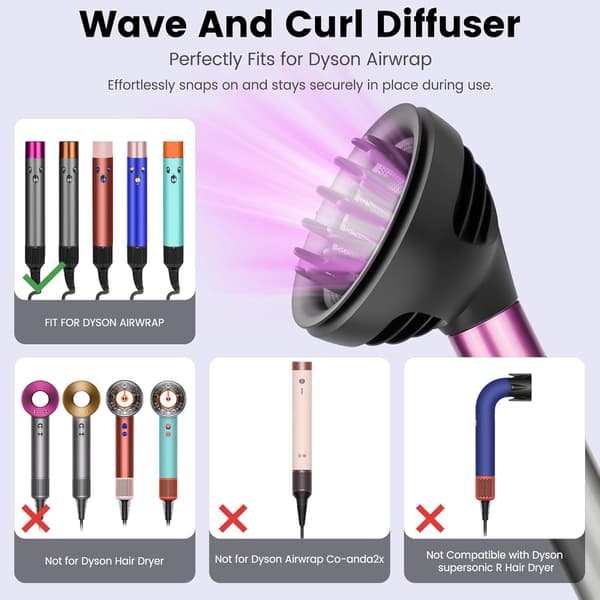 Wave Curl Diffuser-feste for Dyson Airwrap HS01 HS05, for Air Wrap Id HS08, to luftstrøm-diffusermoduser, hårføner for å tørke håret raskt