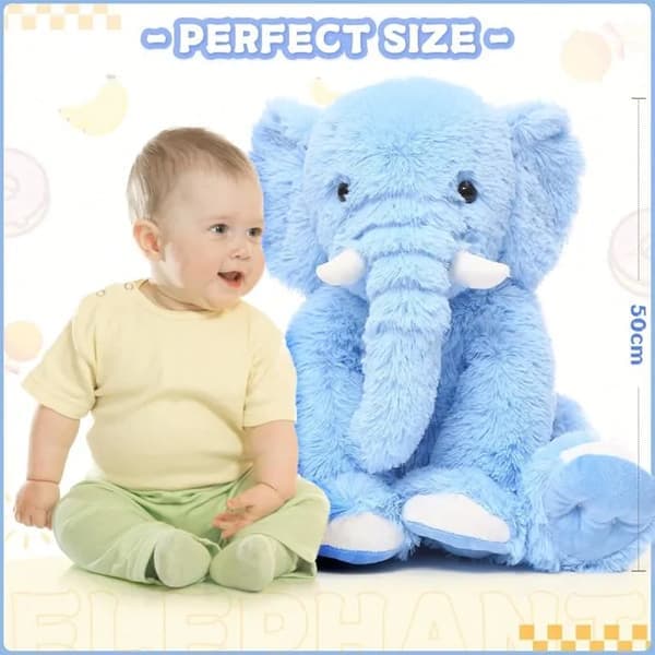 Elefantbamse, stor 50 cm elefantbamse, kosedyr, blå bamse, bursdagsgave.