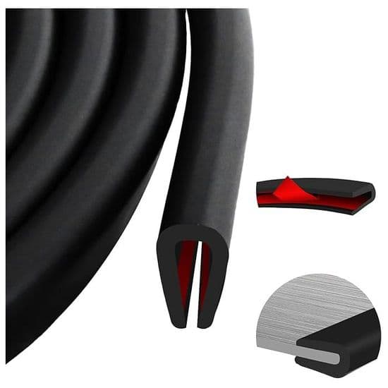 U-shaped Seal - XVX - Sheet Metal Edge Protector - Flexible Rubber - 3m, 2mm - Black