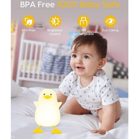 Silicone Duck Night Light with Dimmable LED Touch Control - USB Rechargeable Night Lamp for Kids Room with Timer