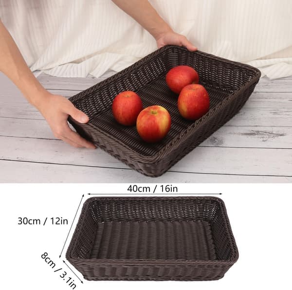 Poly Wicker Baskets 4-pack 16 inch Coffee Large Woven Baskets Storage – Rustic Durable & Easy-to-Clean Bread Baskets for Home, Restaurant & Hotel Use