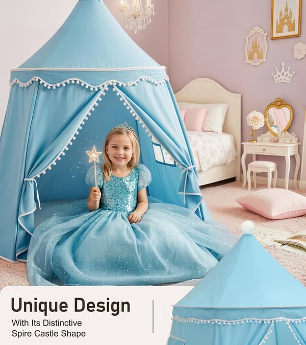 Stort legetelt til børn – Yurt-design legetelt med taske, perfekt gave til børn lyseblå Light Blue