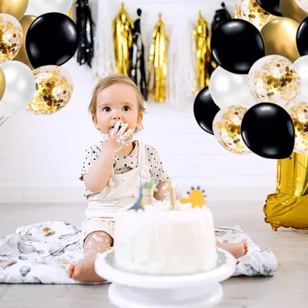 50 st 12 tum svarta, guld och vita ballonger, konfettipartyballonger, metalliska latexballonger, heliummattbakballonger för dekorationer,