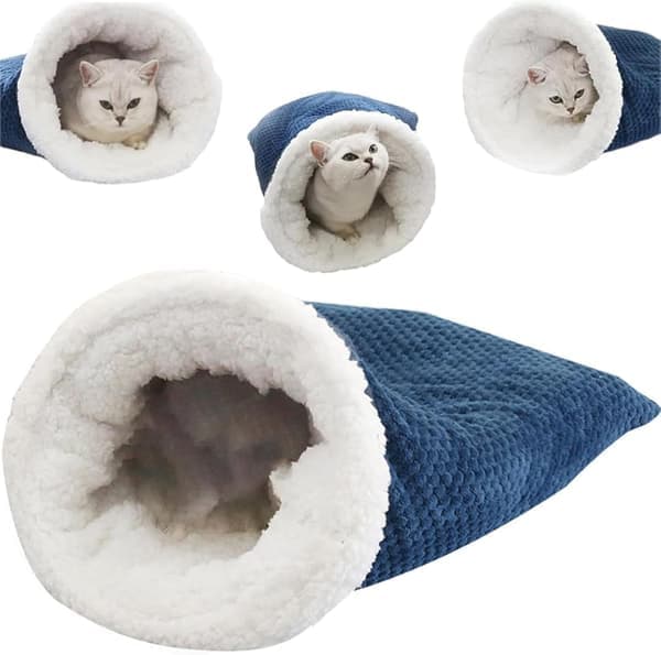 Kattesovepose, sovepose til katte, behagelig kæledyrssnugglepose til katte (blå, stor)