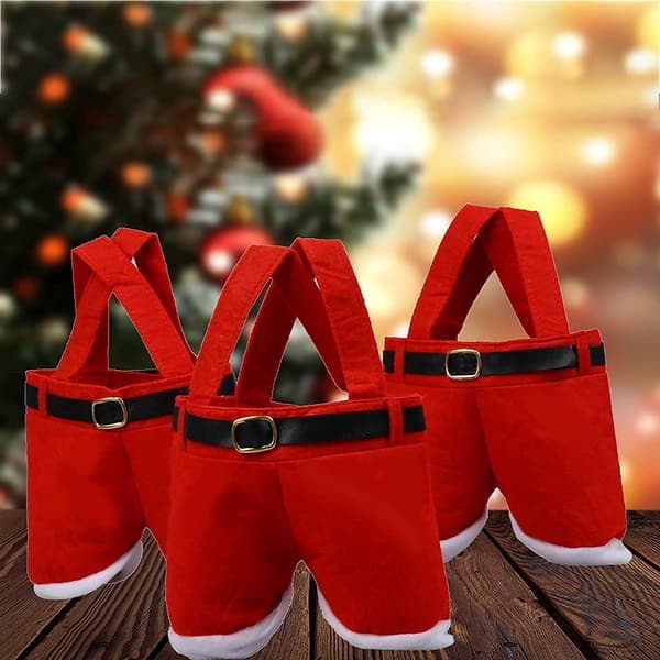 3-pack julgodispåsar Tomtebyxor Present- och godispåsar med handtag Bärbar godiskorg Bröllopspresentlåda