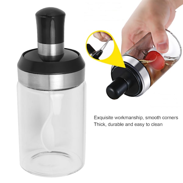 Kryddflaska Transparent Glas Salt Socker Kryddbehållare Flaska med Sked Kökstillbehör