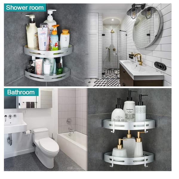 Corner Shower Shelf Bathroom Shelf No Drilling Shower Storage Basket Wall Mounted Silver