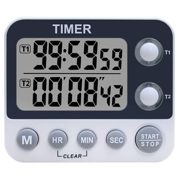 Digital Kök Timer Magnetisk Stor Skärm Nedräkningstimer Klocka 2 Kanal Grupper 99 Timmar