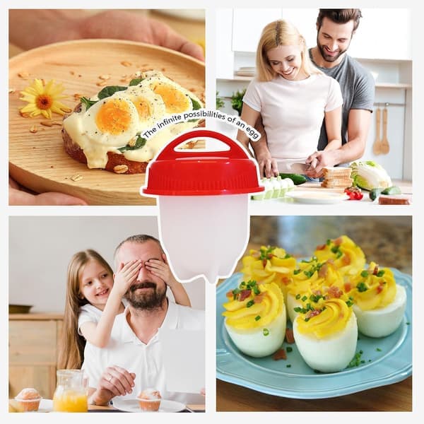Egg Cooker 6-Piece Shell-Free Egg Cooker Set Non-Stick Easy to Clean Multifunctional Egg Cooker Set White.