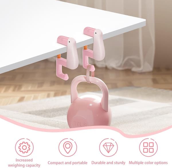 2 Pieces Cute Duck Shaped Purse Hooks for Table, Foldable Compact Handbag Holder for Desk with Adjustable Arm Clamp