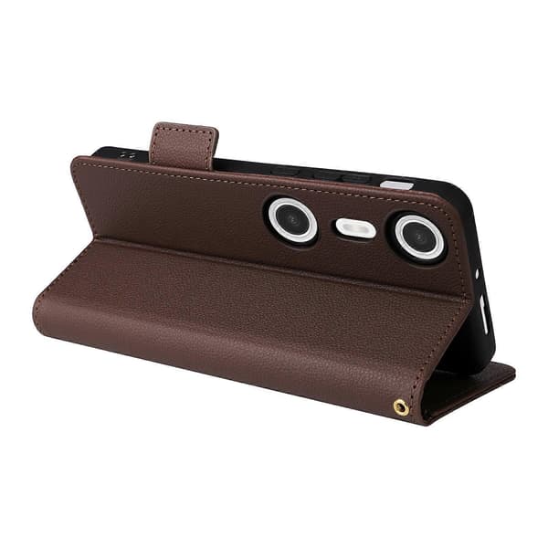 For XREAL Beam Pro Case Litchi Texture PU Leather Wallet Flip Phone Case Brown
