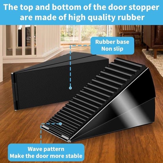 Large Door Stop - Tall Door Wedge - Keeps Doors Open - Adjustable Spring Design - 3 Inches High - Black