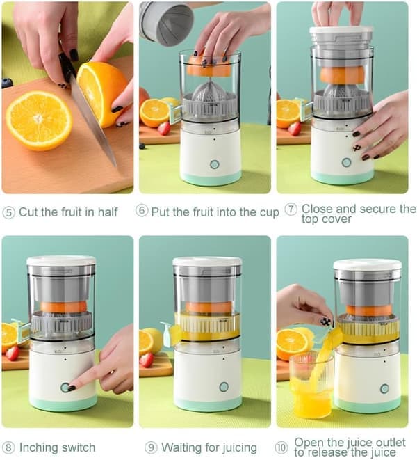 Genopladelig Elektrisk Citruspresser - Bærbar USB-oplader & Børste til Appelsiner, Citroner, Grapefrugter | Grøn