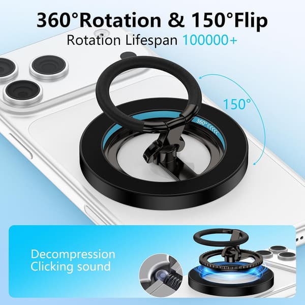 Magnetisk Telefonringholder, 360° Roterende Dobbeltsidet Grebsstativ til de fleste Smartphones & Bilholdere – Sort Cool Black
