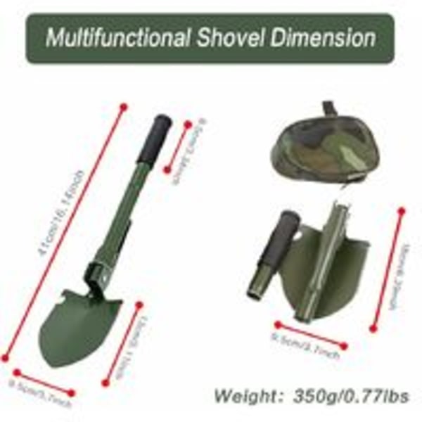 Camping spade, hopfällbar spade, Mini bärbar militär överlevnadsspade med hacka/hacka/såg/öppnare/kompass, multifunktionellt verktyg för camping,