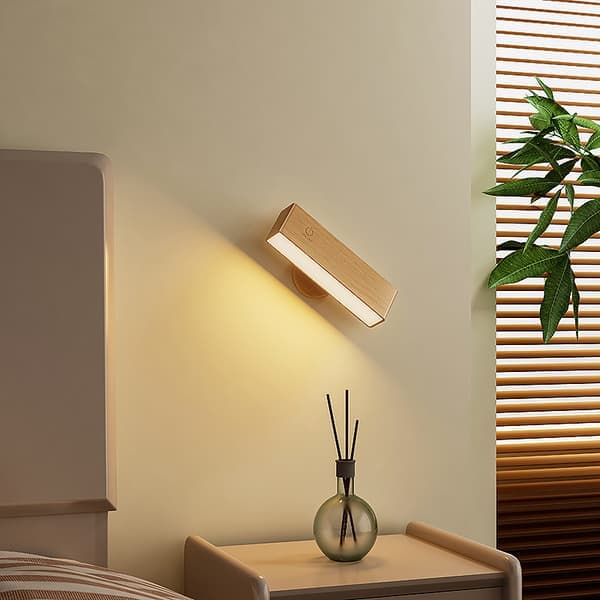 LED Solid Wood Wall Lamp, Wooden Bedside Lamp with Base and Detachable Lamp Head, 360° Flexible Light Source Adjustment, 4000K Neutral Light.