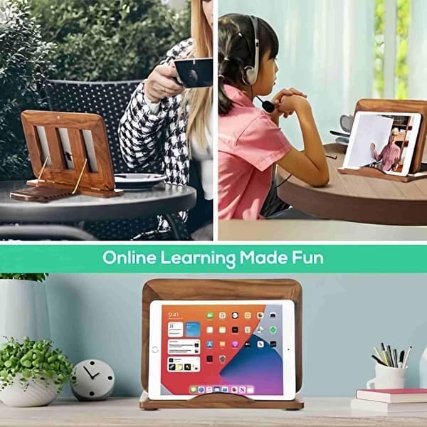 Ergonomic Wooden Laptop Stand - Adjustable & Foldable Desk Stand for Laptops, Tablets and Notebooks | Improved Cooling Ventilation (Natural Wood)