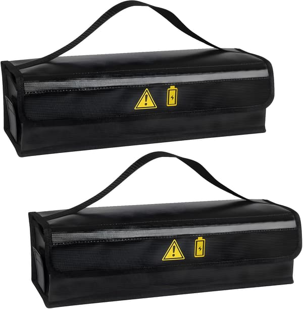 2-pack E-cykel Batteri Brandsäker Låda - 1400°C Resistens, Vattentät & Explosionssäker Väska för Säker Förvaring & Transport