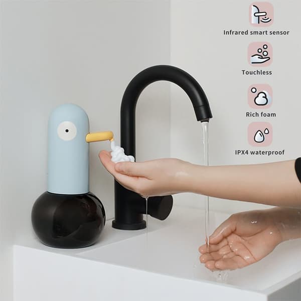 400 ml andeformet automatisk skumsæbedispenser, kontaktfri skumsæbedispenser, USB-genopladelig.