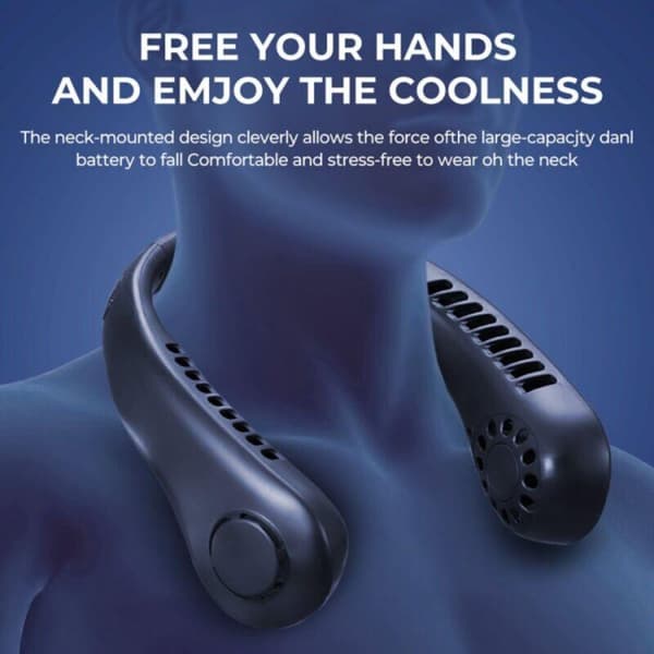 Bærbar bladløs ventilator – Digitalt display – 5 justerbare blæserhastigheder – USB-C-opladning – Blå