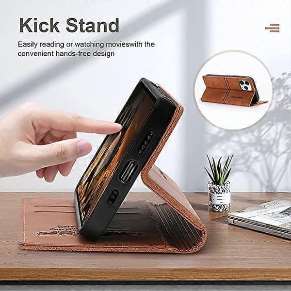 Etui til iPhone 12 Pro Max med kortholder, brunt PU-læderpung-etui til Apple iPhone 6,7 tommer