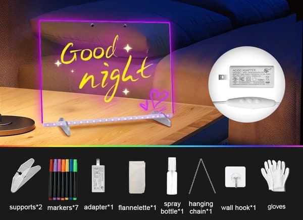 LED-tegnebræt, LED-notesblok, 6 lystilstande og farver, overskrivbar magisk akryltavle, 35*25 cm