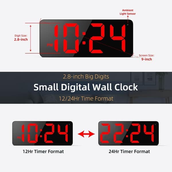 LED digital väggklocka med stor display, stora siffror, automatisk ljusstyrka, lämplig för vardagsrum, sovrum, klassrum