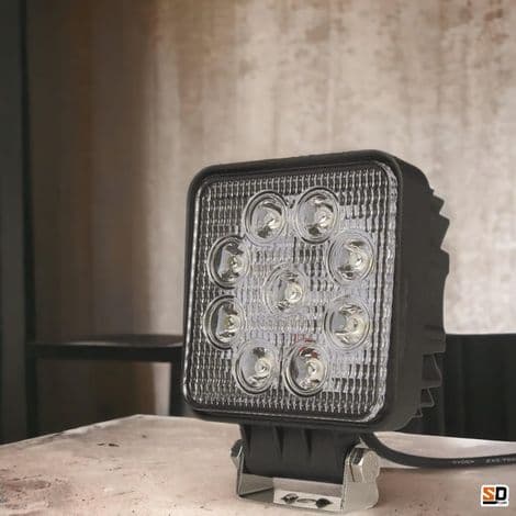 Square Work Light with 9 LEDs, 27 Watts, 2400 Lumens, IP67