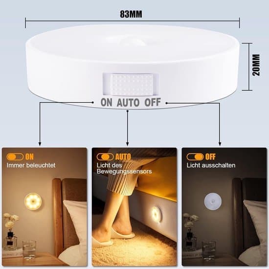 Night Light Set - 8 LED Motion Sensor Night Lamps - USB Rechargeable and 3 Operating Modes - Automatic On/Off/Standby - For Bedroom Hallway 3 Pieces