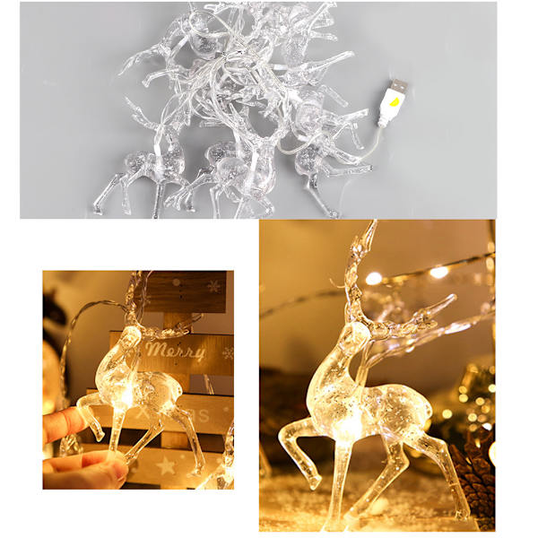 Jul inomhus ren ljusslingor dekorationer 10 LED varmvit ljusslinga USB batteridriven fe belysning julklappar