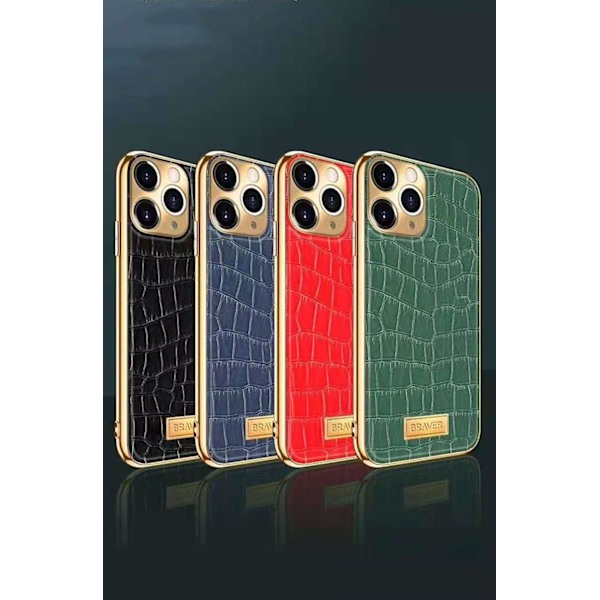 iPhone 12 Skal äkta läder krokodilmönster guldpläterad hög lyx Red one size Red Red