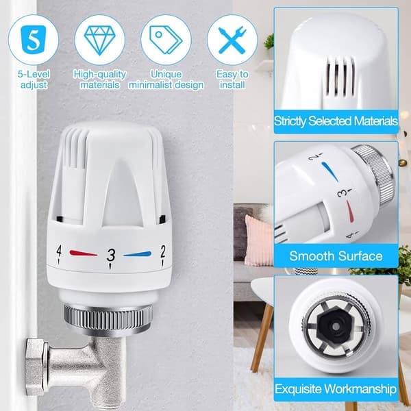 4-delars termostatventilhuvud radiatorventil termostatisk radiatorventil M30 radiatorventil värmeregulator termostatventil M30 1.5 Vit