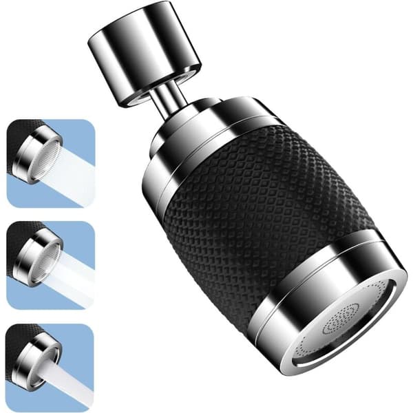 Faucet Aerator, 360° Kitchen Sink Sprayer Head with 3 Modes, Universal Anti-Splash Faucet Nozzle with Filtration and Water-Saving Function, Black