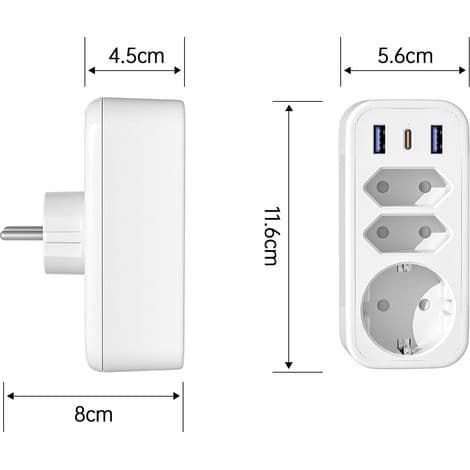 EU-pluggadapter strømskinne – perfekt for kontor og reise, pluggadapter, hvit