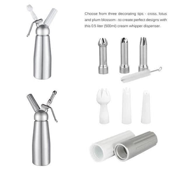 Professionel flødesifon - 0,5L - 3 dyser i rustfrit stål - kompatibel med aluminium