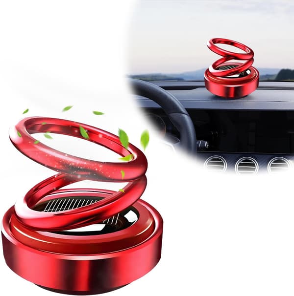 Solar Roterende Bil Luftfrisker, Dobbel Ring Solenergi Bil Dashbord Dekorasjon Parfymeholder, Roterende Aromaterapi Diffuser Ornament Tilbehør