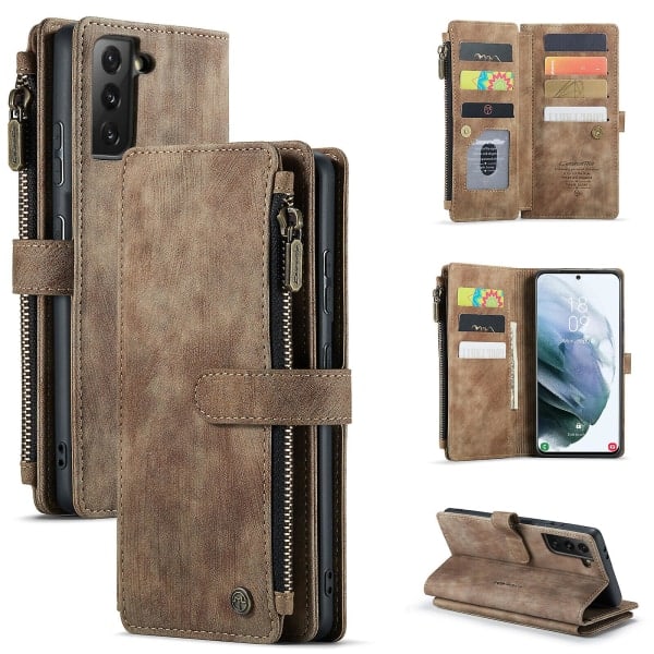 Kompatibel med Samsung Galaxy S21 5g Fodral Plånbok Flip-korthållare Pu Läder Magnetiskt skyddande Flip Cover - Svart Brun szq